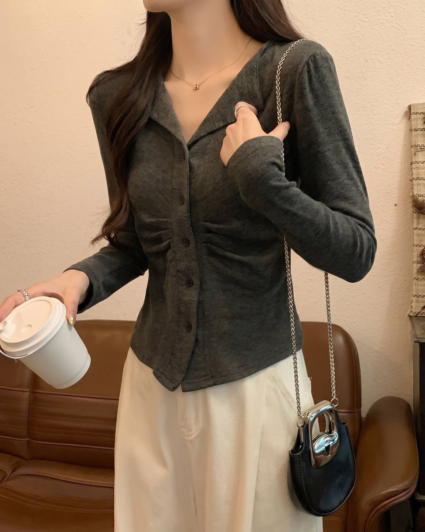 ギャザースリムカーディガン グレー 商品画像4