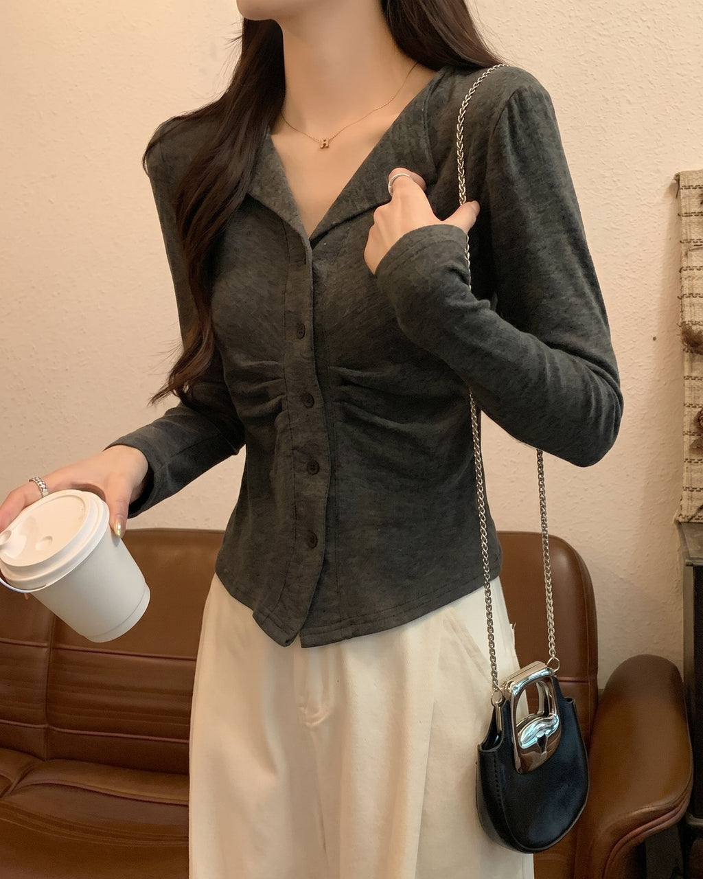 ギャザースリムカーディガン グレー 商品画像4