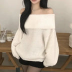 ルーズオフショルダーリブニット オフホワイト 商品画像1