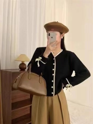 バイカラーリボンリブカーディガン グレー 商品画像3