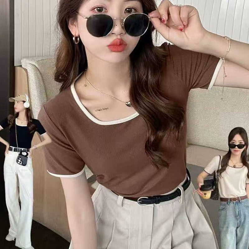 バイカラーラインネックトップス LINEAメイン画像