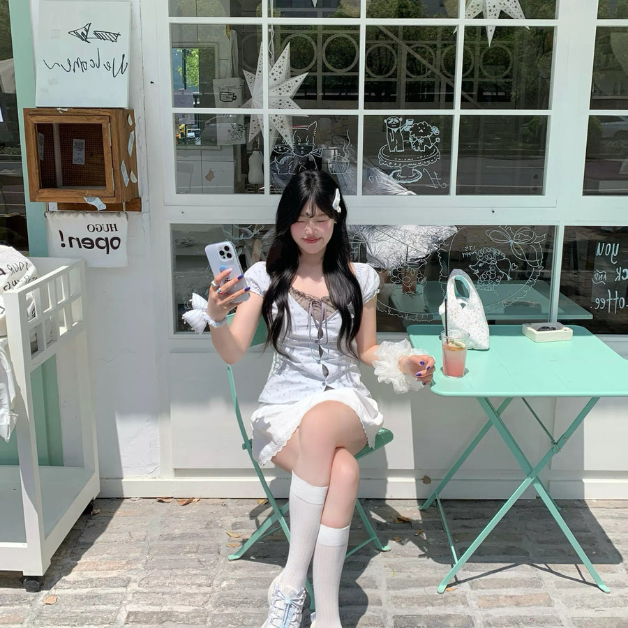 ブルーフラワードロストトップス