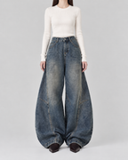 カーブラインワイドデニムパンツ ブルー メイン画像