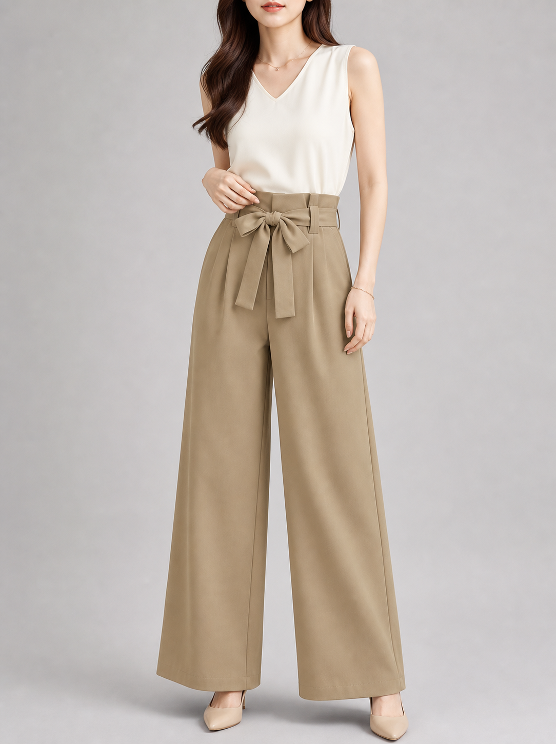 ハイウエストツイルワイドパンツ カーキ メイン画像